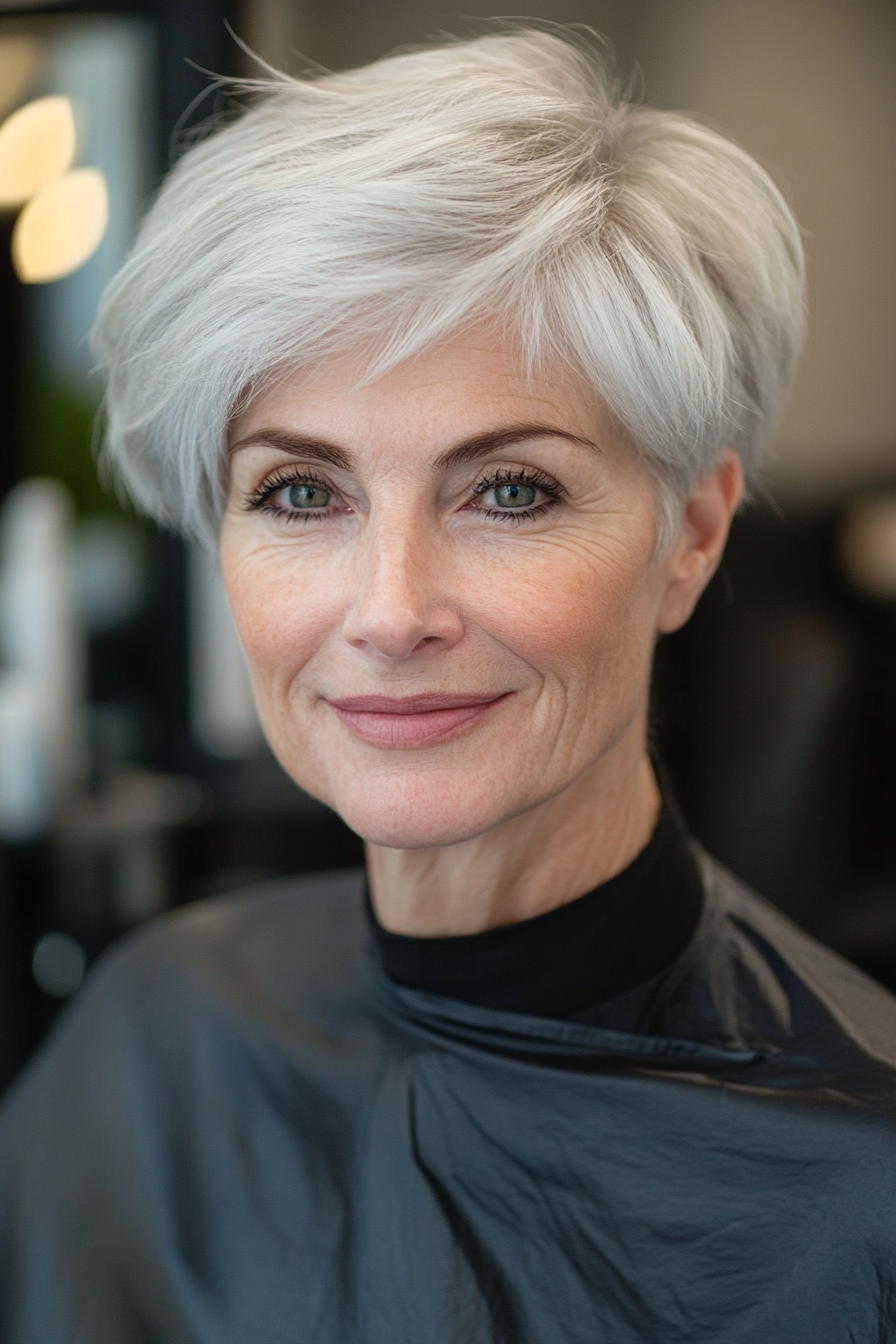 24. Classic Pixie with Icy Grey (Senior Haircuts For Older Women) - Senior Haircuts For Older Women