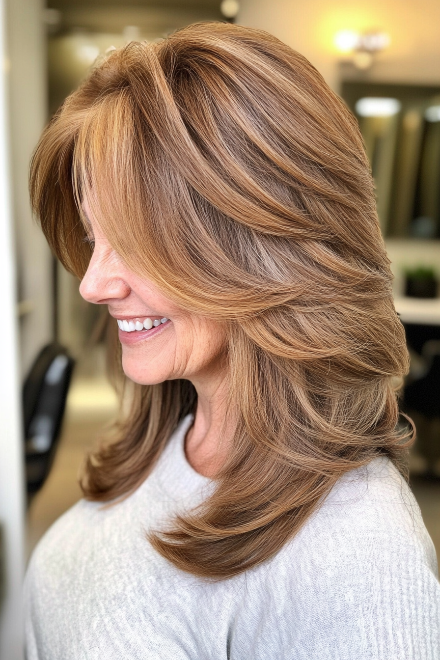 26. Layered Crop with Warm Walnut Brown (Senior Haircuts For Older Women) - Senior Haircuts For Older Women