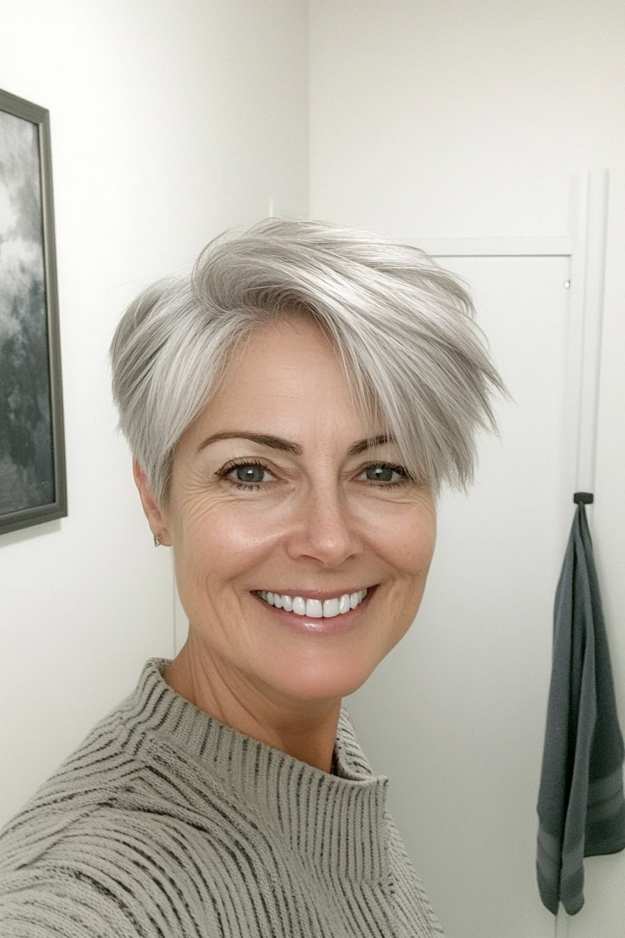 5. Wispy Pixie with Silver Frost (Layered Haircuts For Women Over 50) - Layered Haircuts For Women Over 50