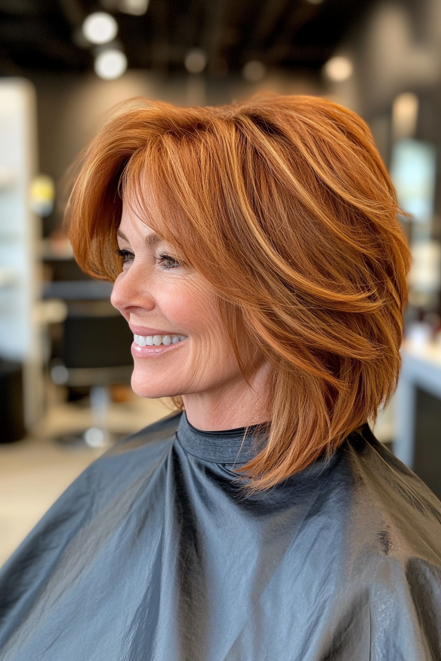7. Soft Shag with Warm Auburn (Layered Haircuts For Women Over 50) - Layered Haircuts For Women Over 50