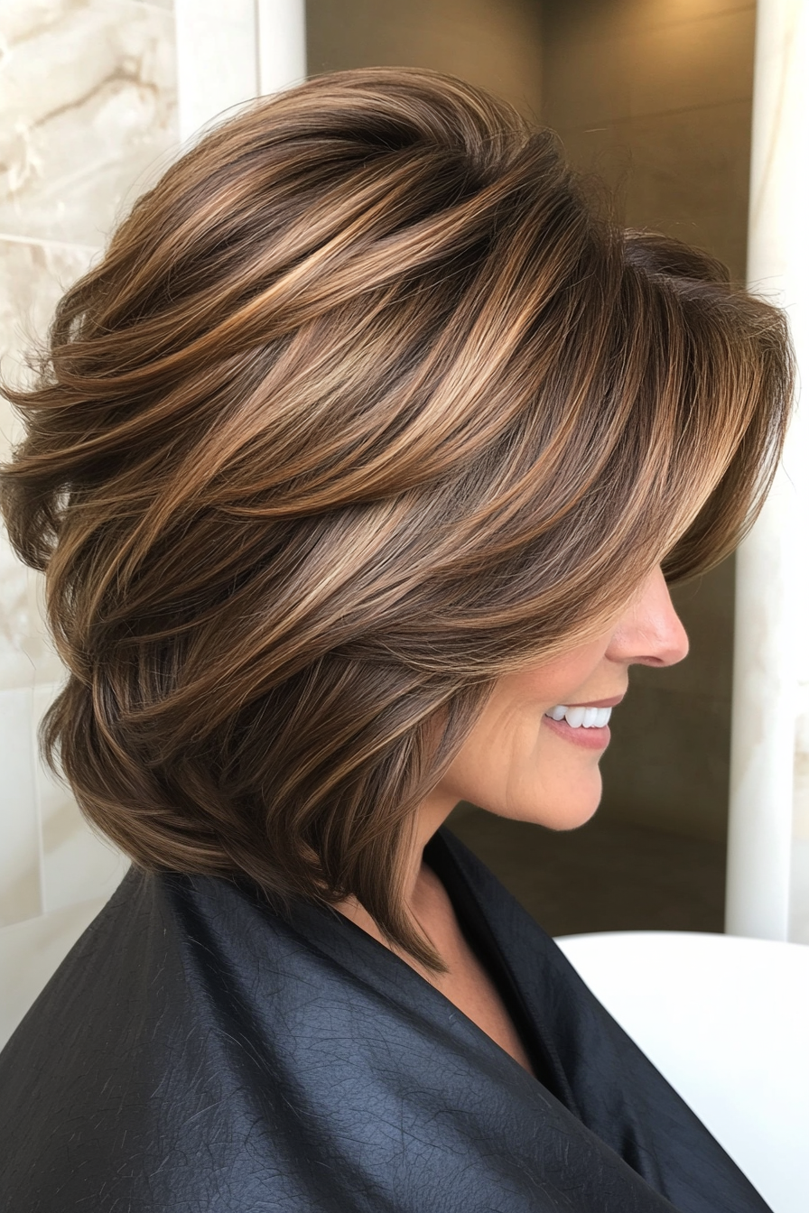 10. Textured Bob with Cool Brunette (Layered Haircuts For Women Over 50) - Layered Haircuts For Women Over 50