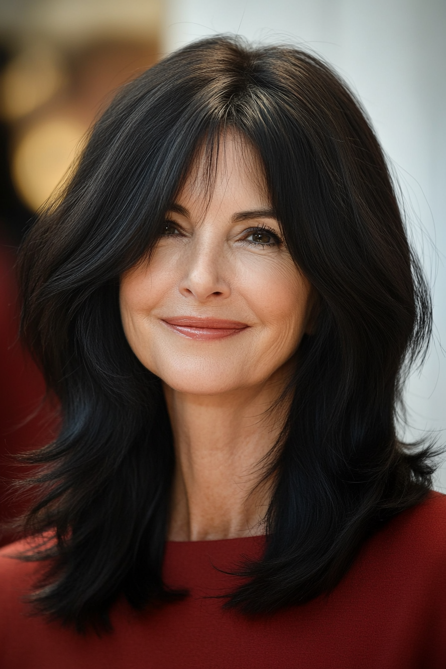 13. Classic Layered Cut with Jet Black (Layered Haircuts For Women Over 50) - Layered Haircuts For Women Over 50