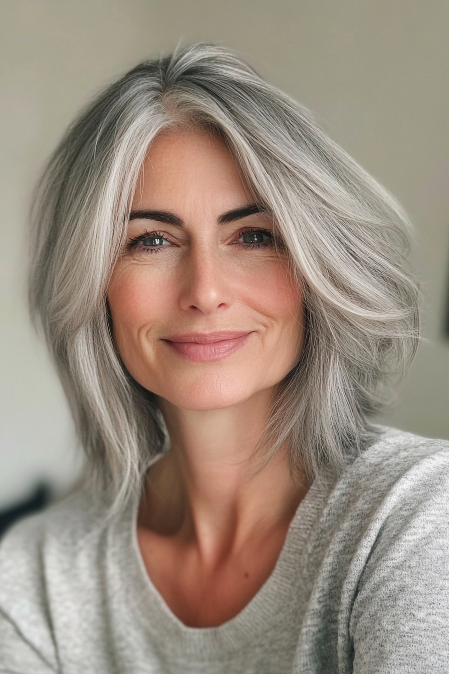 17. Layered Crop with Soft Gray (Layered Haircuts For Women Over 50) - Layered Haircuts For Women Over 50