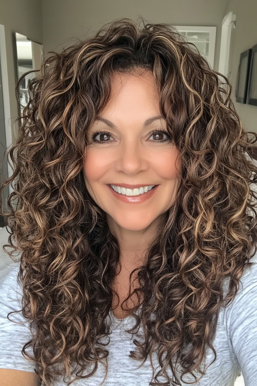 20. Layered Curls with Mocha Tones (Layered Haircuts For Women Over 50) - Layered Haircuts For Women Over 50