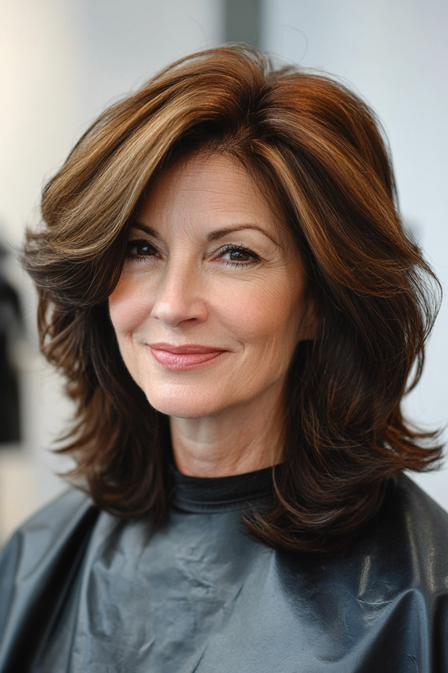 22. Chin-Length Layers with Dark Mahogany (Layered Haircuts For Women Over 50) - Layered Haircuts For Women Over 50