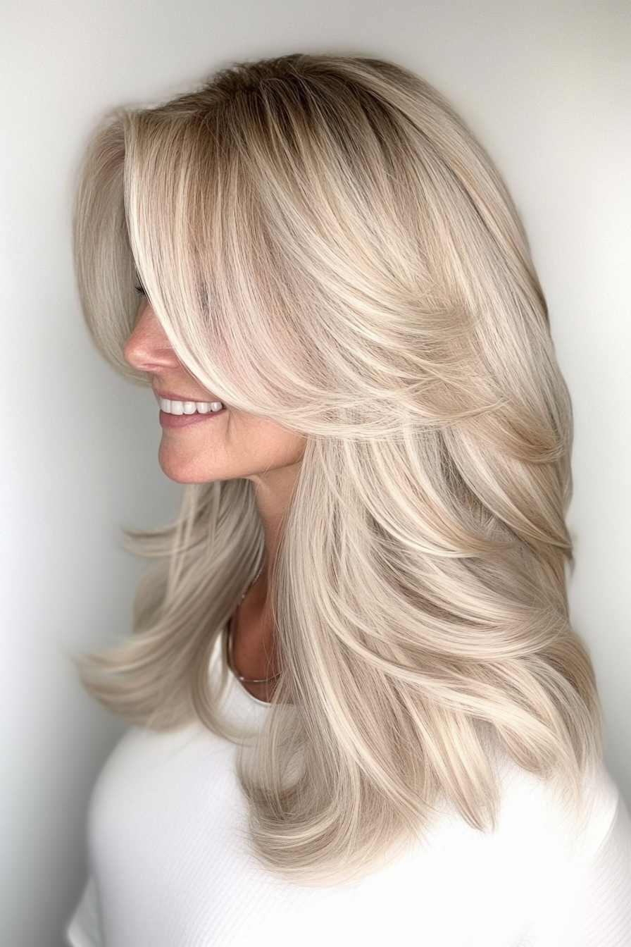 23. Airy Layers with Light Ash Blonde (Layered Haircuts For Women Over 50) - Layered Haircuts For Women Over 50