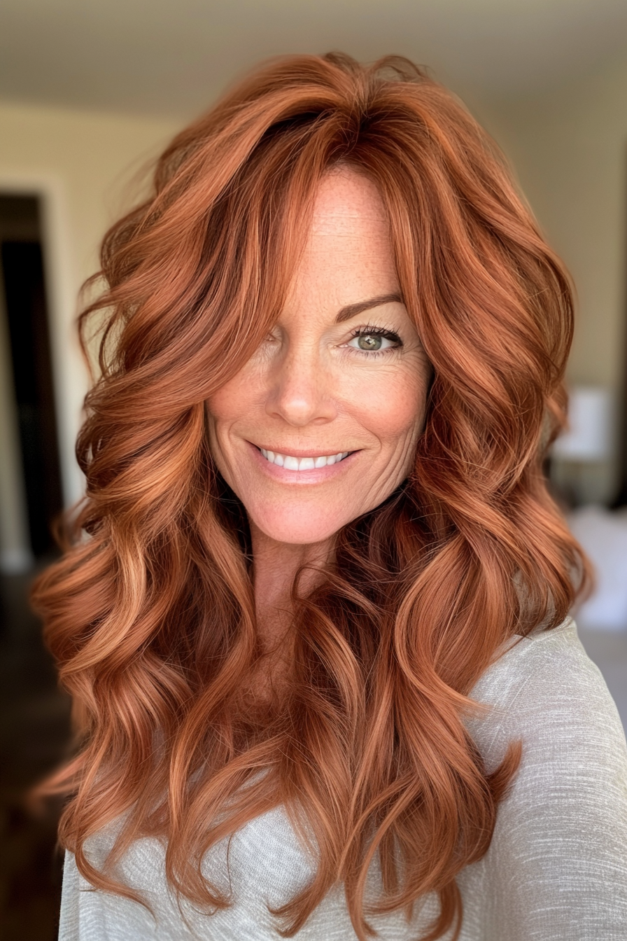 24. Tousled Layers with Medium Auburn (Layered Haircuts For Women Over 50) - Layered Haircuts For Women Over 50