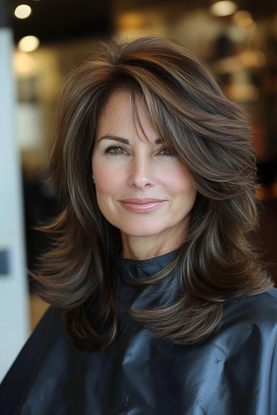 25. Sleek Layers with Cocoa Brown (Layered Haircuts For Women Over 50) - Layered Haircuts For Women Over 50
