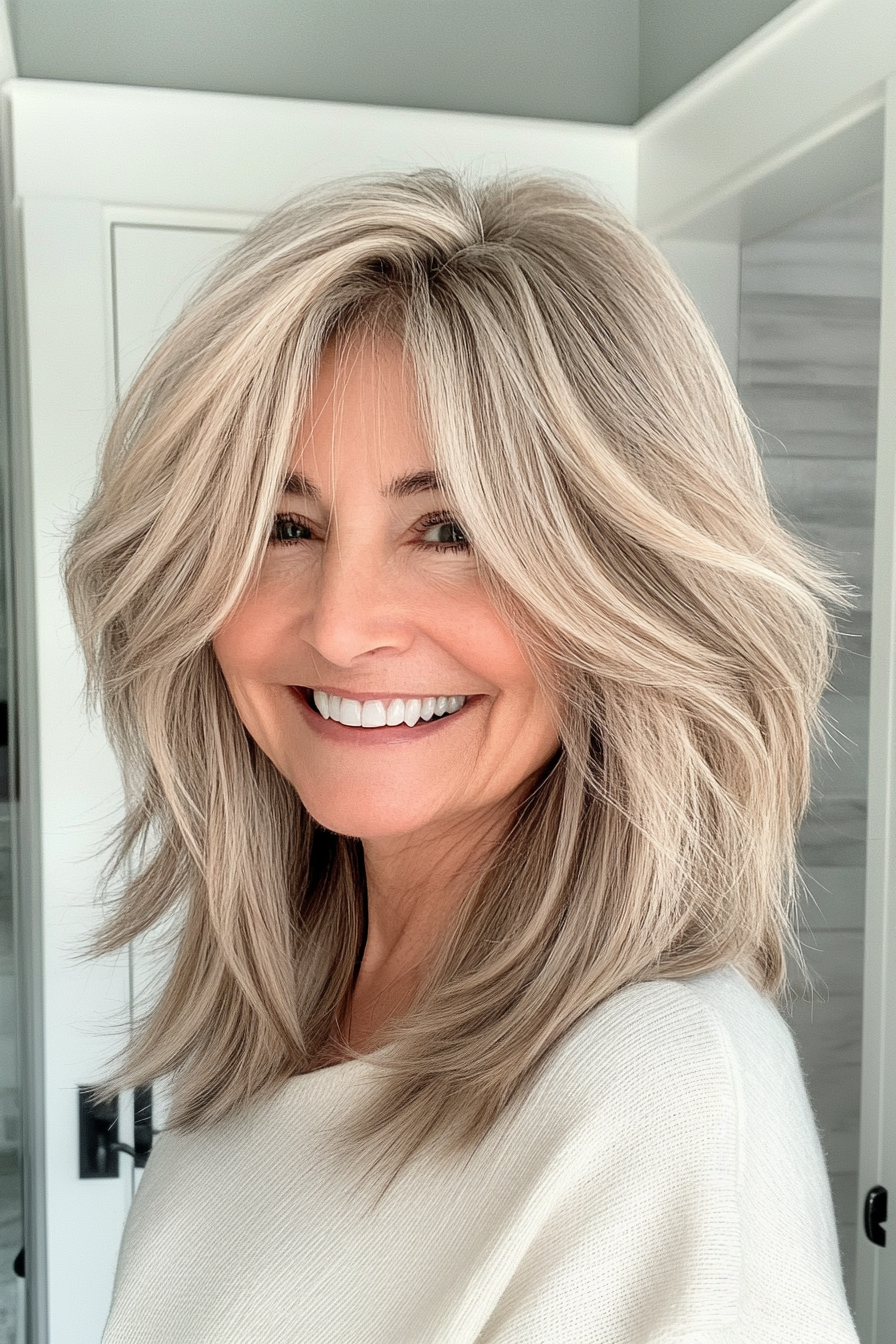 3. Textured Shag with Sandy Blonde (Medium Length Hairstyles For Women Over 60) - Medium Length Hairstyles For Women Over 60
