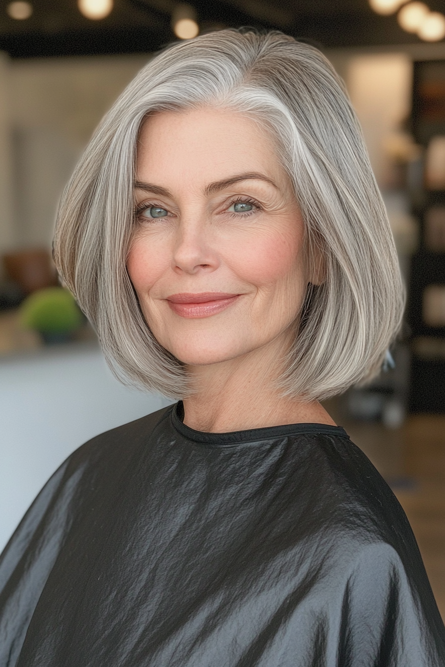 4. Classic Shoulder-Length Bob in Salt and Pepper (Medium Length Hairstyles For Women Over 60) - Medium Length Hairstyles For Women Over 60