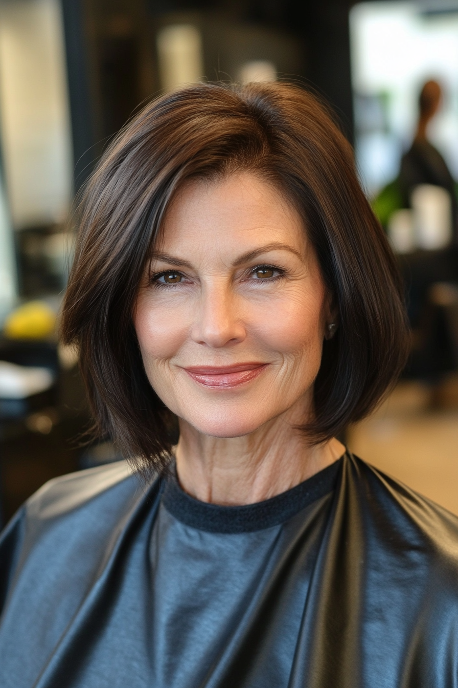 5. Medium Blunt Cut with Dark Brown Gloss (Medium Length Hairstyles For Women Over 60) - Medium Length Hairstyles For Women Over 60