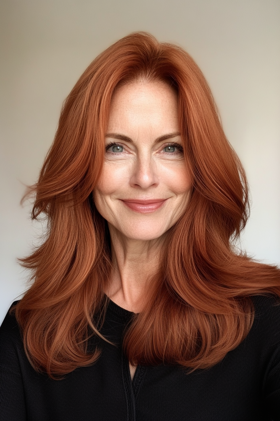 8. Wispy Layers with Light Auburn (Medium Length Hairstyles For Women Over 60) - Medium Length Hairstyles For Women Over 60