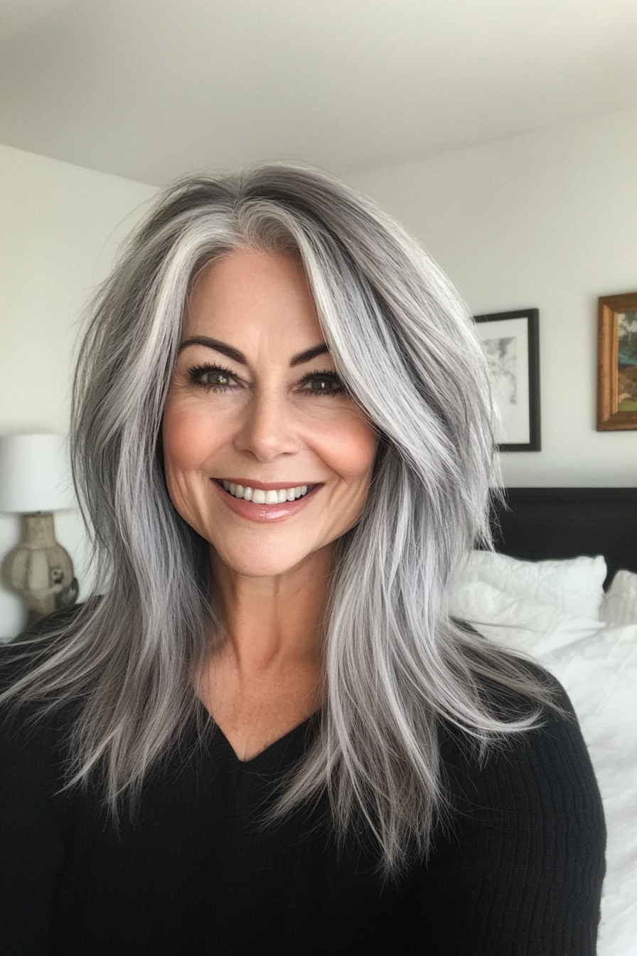 10. Medium Razor Cut with Cool Gray Blend (Medium Length Hairstyles For Women Over 60) - Medium Length Hairstyles For Women Over 60
