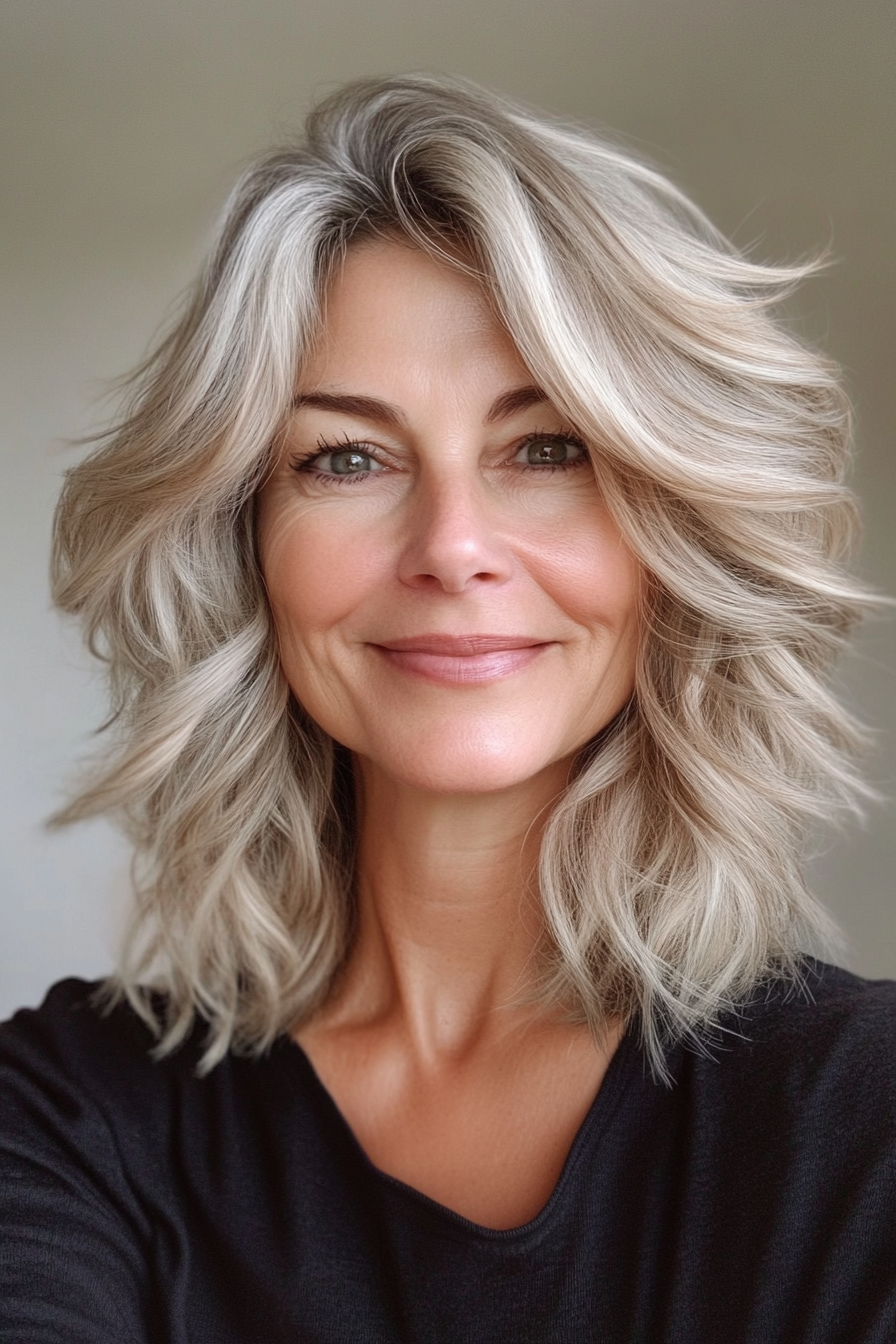 13. Textured Lob in Light Golden Blonde (Medium Length Hairstyles For Women Over 60) - Medium Length Hairstyles For Women Over 60