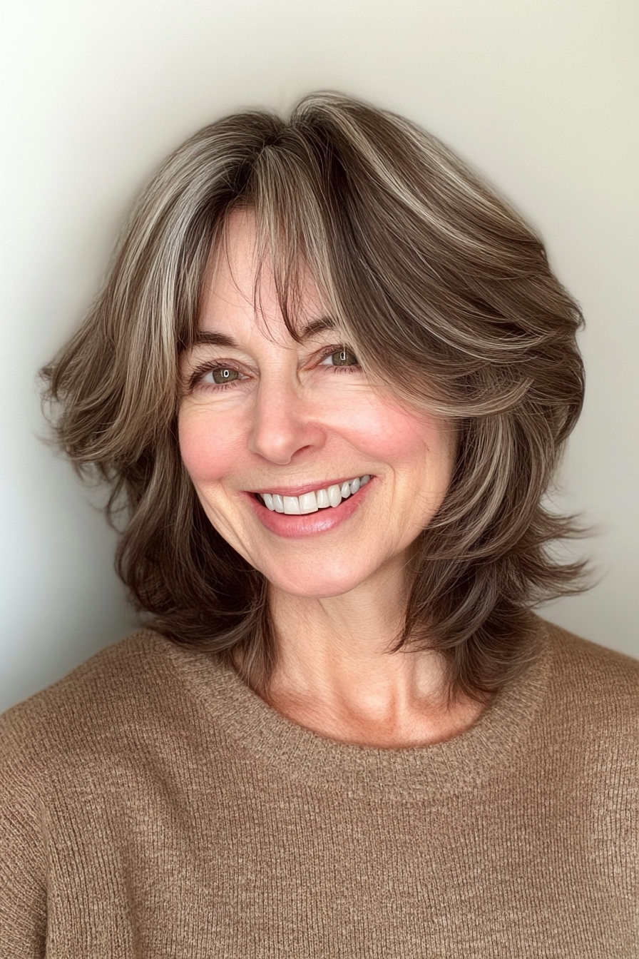 21. Shag-Inspired Mid-Length with Mushroom Brown (Medium Length Hairstyles For Women Over 60) - Medium Length Hairstyles For Women Over 60