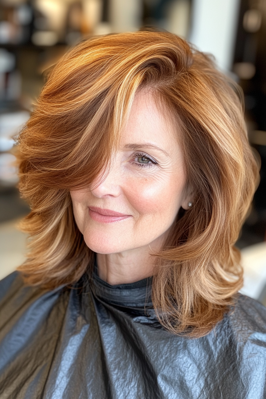 23. Medium Cut with Layers and Soft Mahogany (Medium Length Hairstyles For Women Over 60) - Medium Length Hairstyles For Women Over 60
