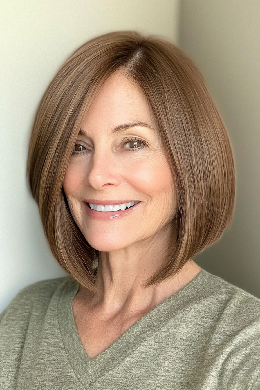 24. Side-Parted Lob in Light Chestnut (Medium Length Hairstyles For Women Over 60) - Medium Length Hairstyles For Women Over 60
