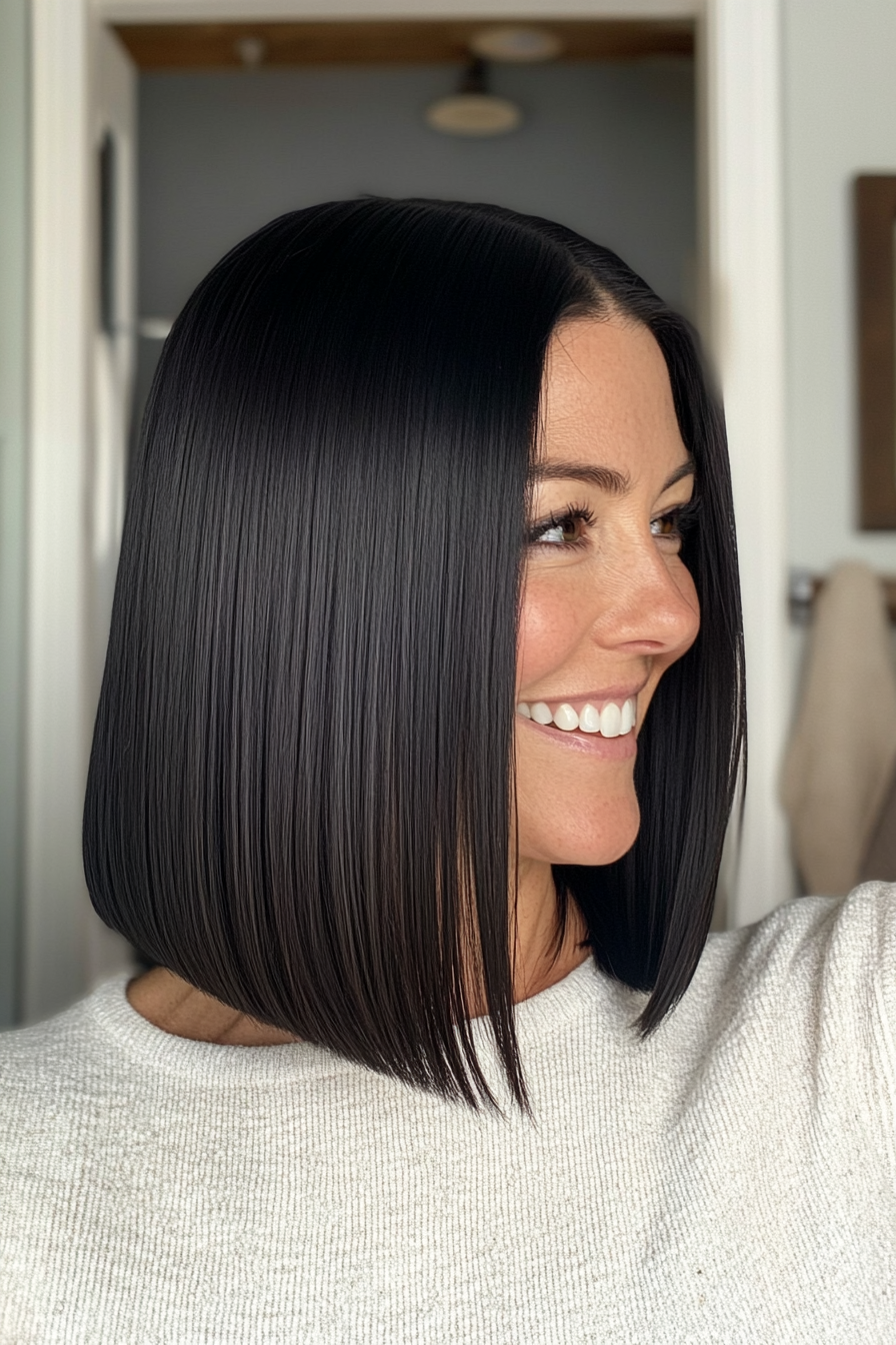 3. Shoulder-Length Blunt Cut in Deep Black (Medium Length Haircuts For Women Over 40) - Medium Length Haircuts For Women Over 40