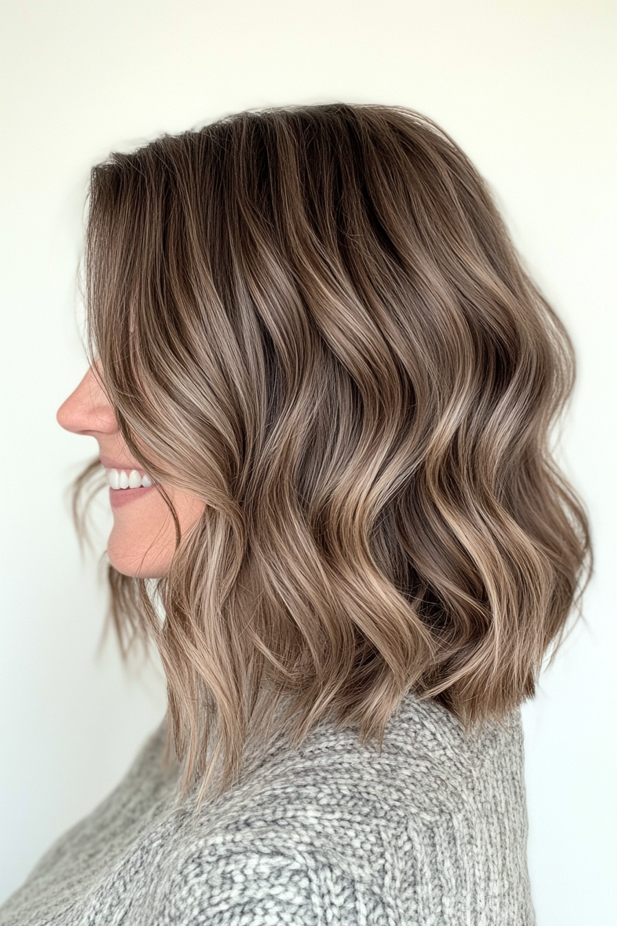 13. Wavy Lob in Light Ash Brown (Medium Length Haircuts For Women Over 40) - Medium Length Haircuts For Women Over 40