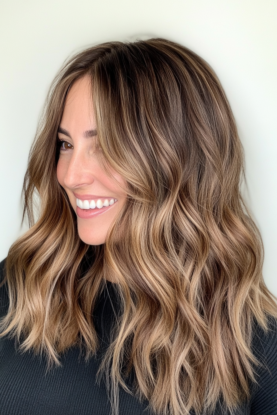 20. Layered Waves in Mocha Brown (Medium Length Haircuts For Women Over 40) - Medium Length Haircuts For Women Over 40