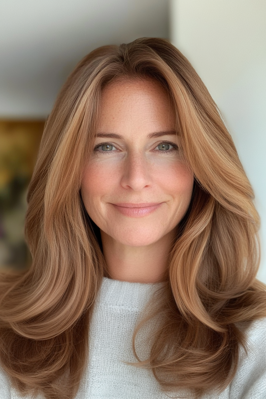 23. Medium U-Cut in Caramel Brown (Medium Length Haircuts For Women Over 40) - Medium Length Haircuts For Women Over 40