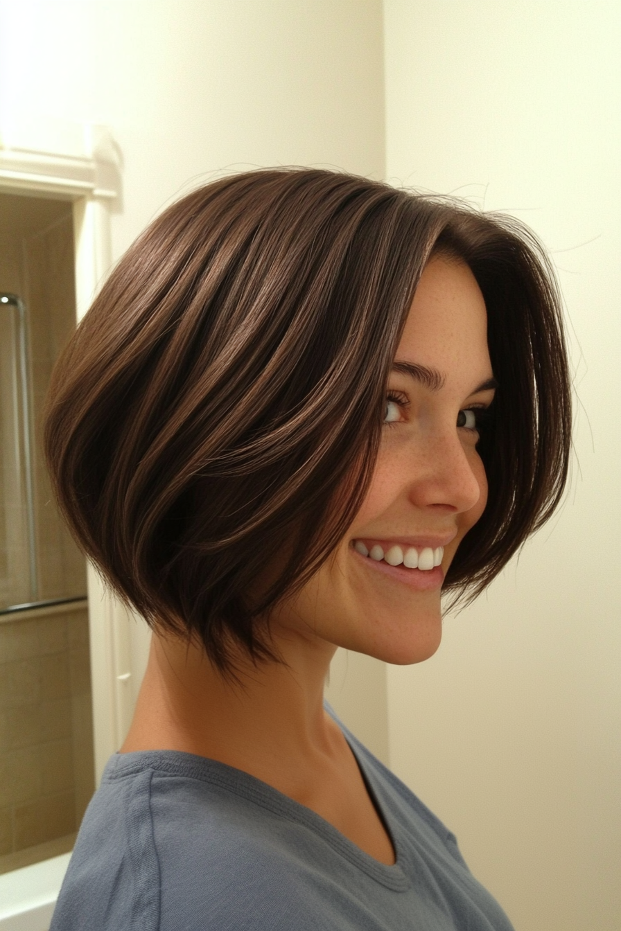 3. Layered Espresso Bob with Face-Framing Pieces (Medium Bob Hairstyles) - Medium Bob Hairstyles