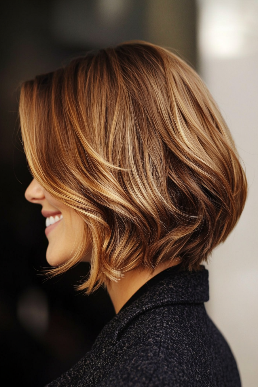 5. Curved Honey Brown Lob with Long Layers (Medium Bob Hairstyles) - Medium Bob Hairstyles