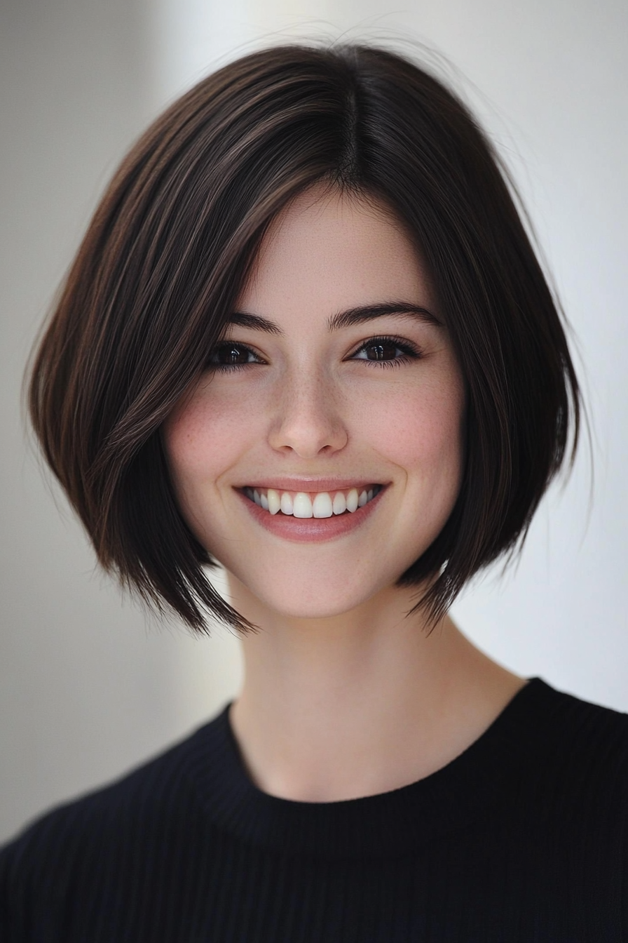10. Rounded Dark Brown Bob with Graduated Layers (Medium Bob Hairstyles) - Medium Bob Hairstyles