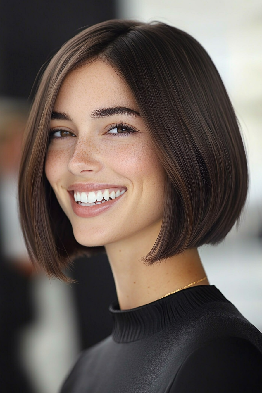 13. Warm Brunette Bob with Subtle Layers (Medium Bob Hairstyles) - Medium Bob Hairstyles