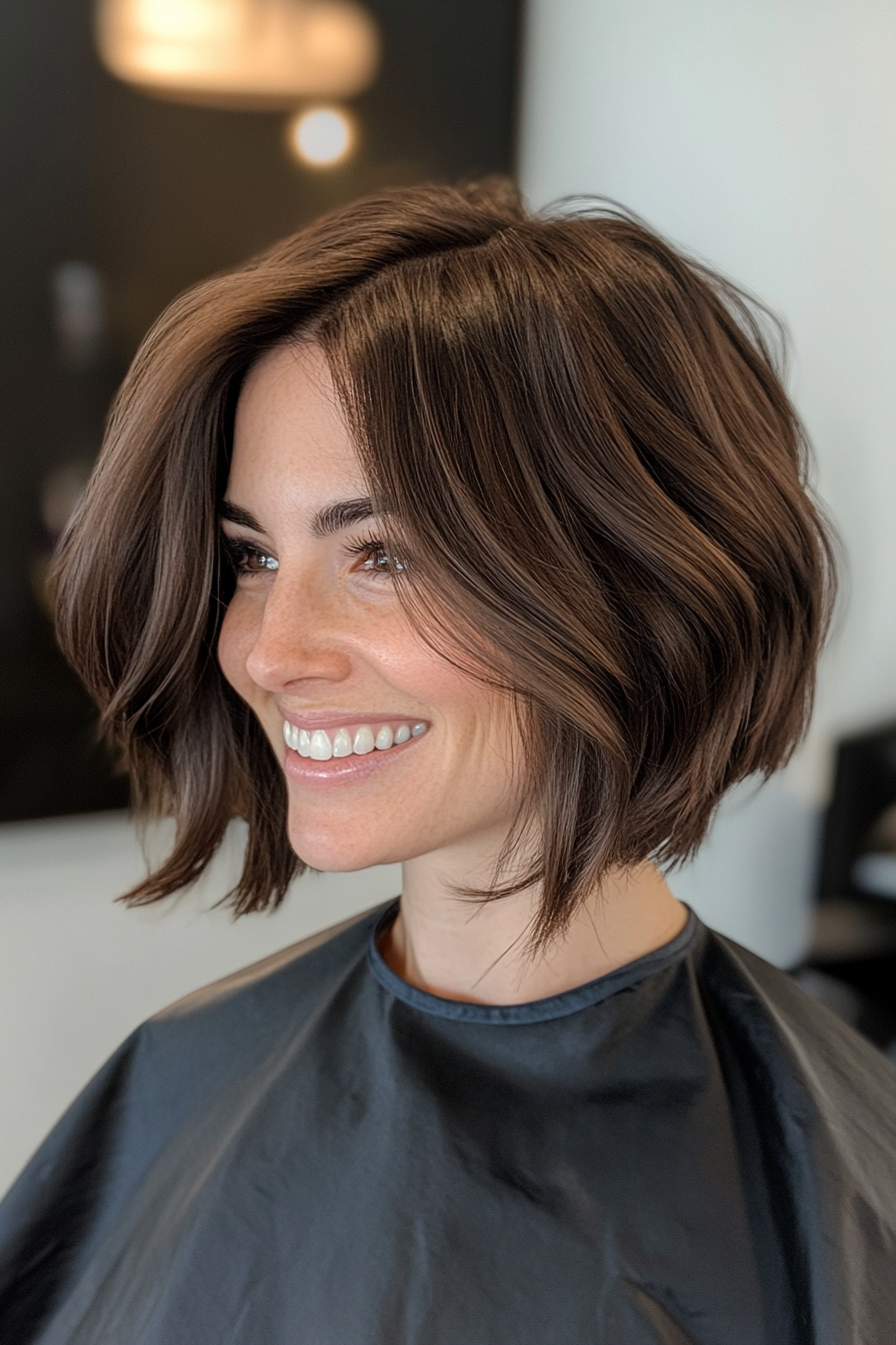 15. Messy Chocolate Bob with Sliced Layers (Medium Bob Hairstyles) - Medium Bob Hairstyles
