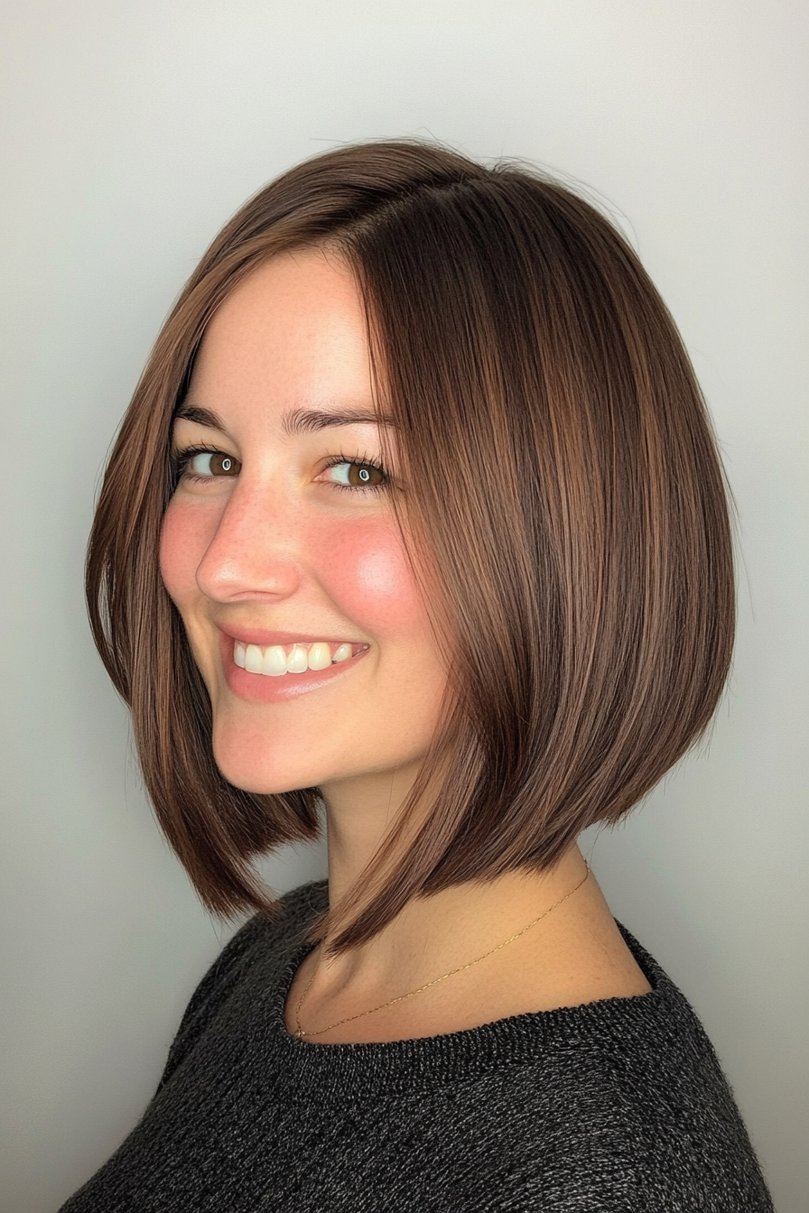 20. Angled Walnut Brown Bob with Hidden Layers (Medium Bob Hairstyles) - Medium Bob Hairstyles