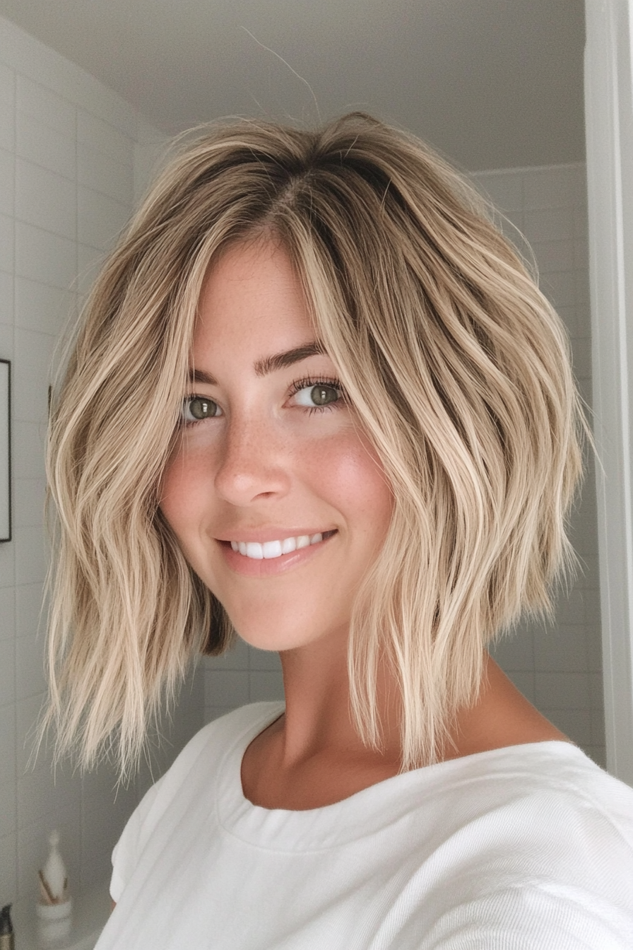 21. Shoulder-Grazing Dirty Blonde Bob with Textured Ends (Medium Bob Hairstyles) - Medium Bob Hairstyles