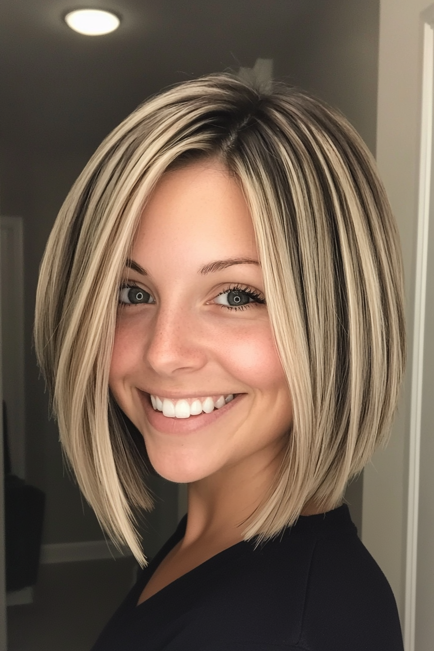 26. Layered Dark Blonde Bob with Bouncy Finish (Medium Bob Hairstyles) - Medium Bob Hairstyles