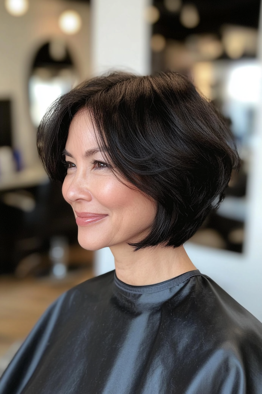 2. Textured Bob in Soft Black (Short Black Hairstyles For Women Over 50) - Short Black Hairstyles For Women Over 50
