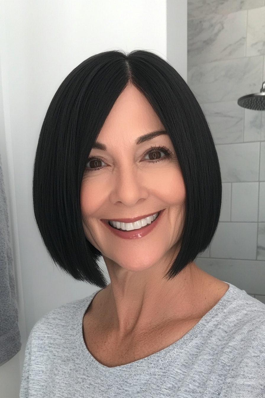 5. Modern French Bob in Deep Black (Short Black Hairstyles For Women Over 50) - Short Black Hairstyles For Women Over 50