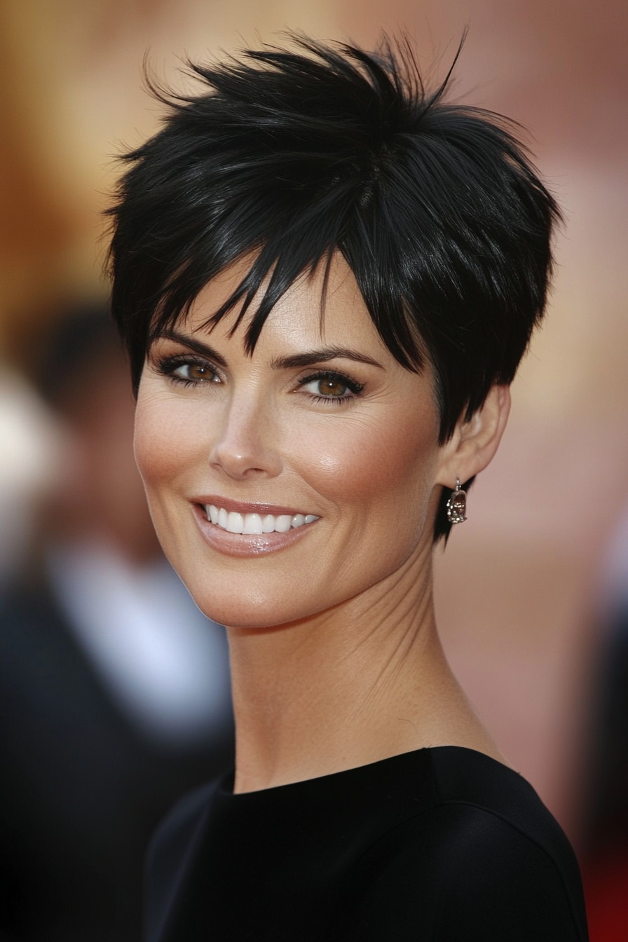 6. Short Razor Cut in Glossy Black (Short Black Hairstyles For Women Over 50) - Short Black Hairstyles For Women Over 50