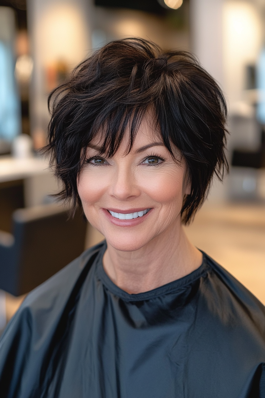 8. Short Shag with Inky Black Color (Short Black Hairstyles For Women Over 50) - Short Black Hairstyles For Women Over 50