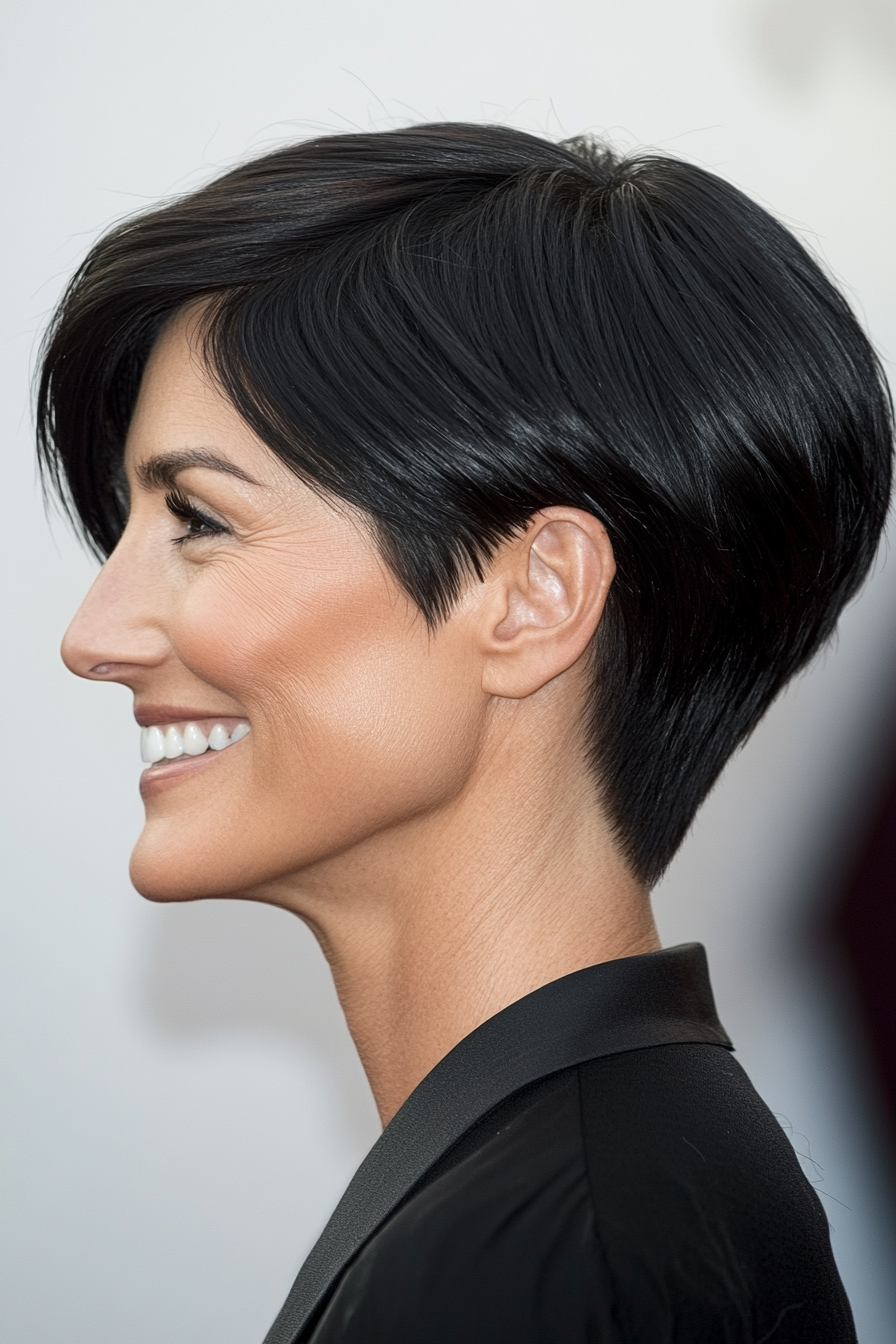 11. Classic Short Crop in Deep Black (Short Black Hairstyles For Women Over 50) - Short Black Hairstyles For Women Over 50