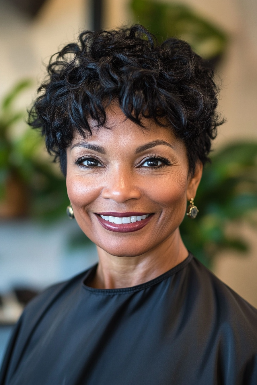 12. Tapered Cut with Natural Black Waves (Short Black Hairstyles For Women Over 50) - Short Black Hairstyles For Women Over 50