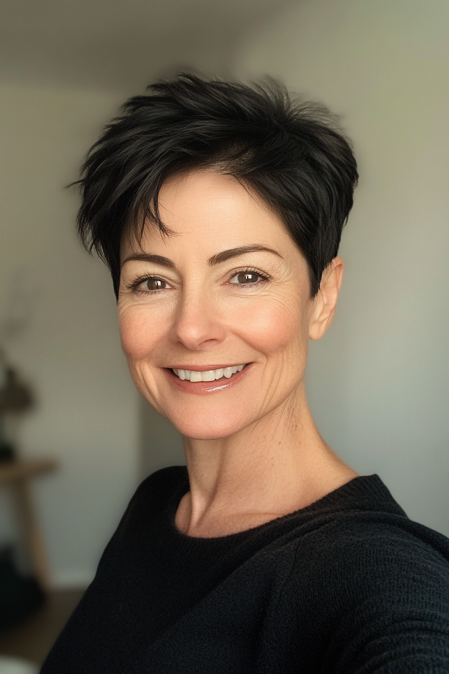13. Boyish Pixie in Soft Black (Short Black Hairstyles For Women Over 50) - Short Black Hairstyles For Women Over 50