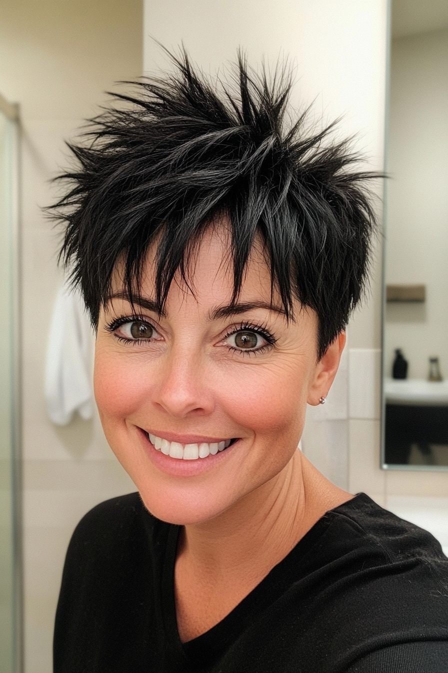 14. Spiky Crop with Jet Black Texture (Short Black Hairstyles For Women Over 50) - Short Black Hairstyles For Women Over 50