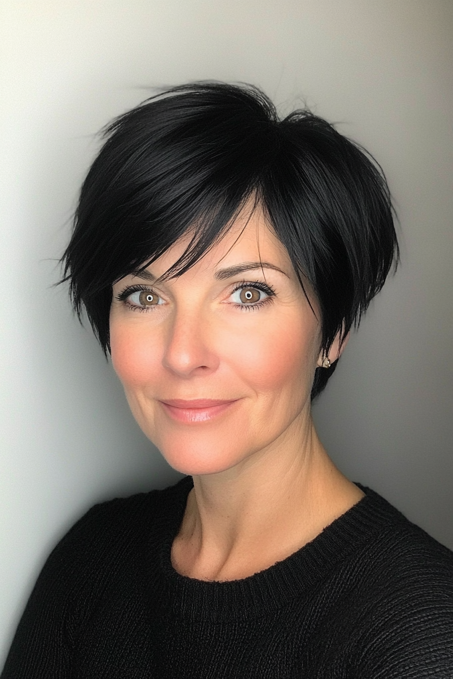 17. Pixie-Bob Blend in Jet Black (Short Black Hairstyles For Women Over 50) - Short Black Hairstyles For Women Over 50