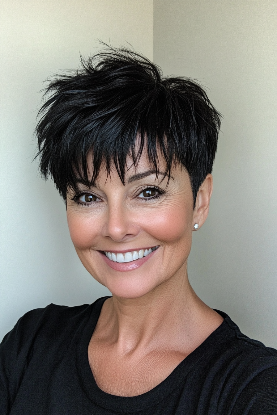 20. Undercut Pixie with Jet Black Top (Short Black Hairstyles For Women Over 50) - Short Black Hairstyles For Women Over 50