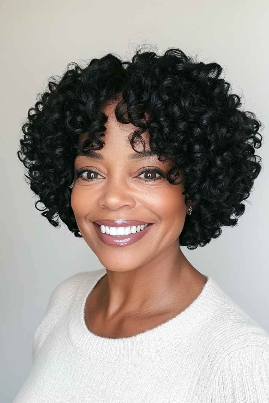 23. Short Curly Crop in Deep Black (Short Black Hairstyles For Women Over 50) - Short Black Hairstyles For Women Over 50