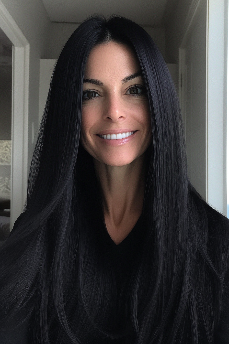 5. Sleek Jet Black with Tapered Ends (Long Hairstyles For Women Over 40) - Long Hairstyles For Women Over 40