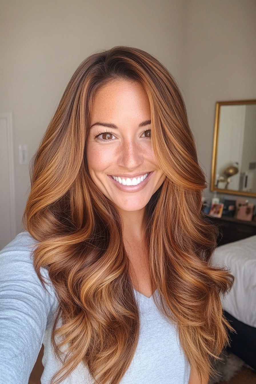 9. Caramel Balayage on Chestnut Base (Long Hairstyles For Women Over 40) - Long Hairstyles For Women Over 40