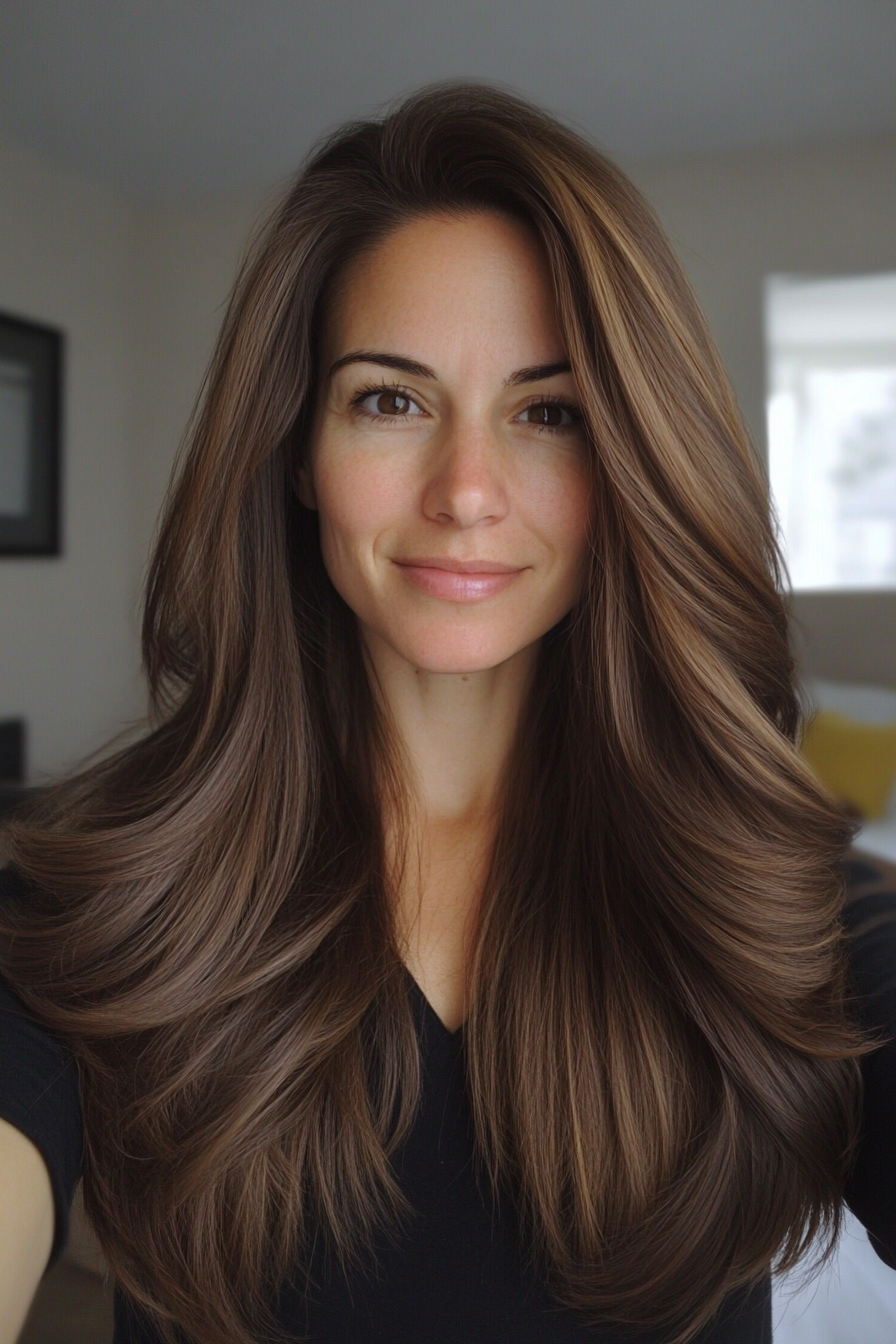 16. Toffee Brown with Long Internal Layers (Long Hairstyles For Women Over 40) - Long Hairstyles For Women Over 40