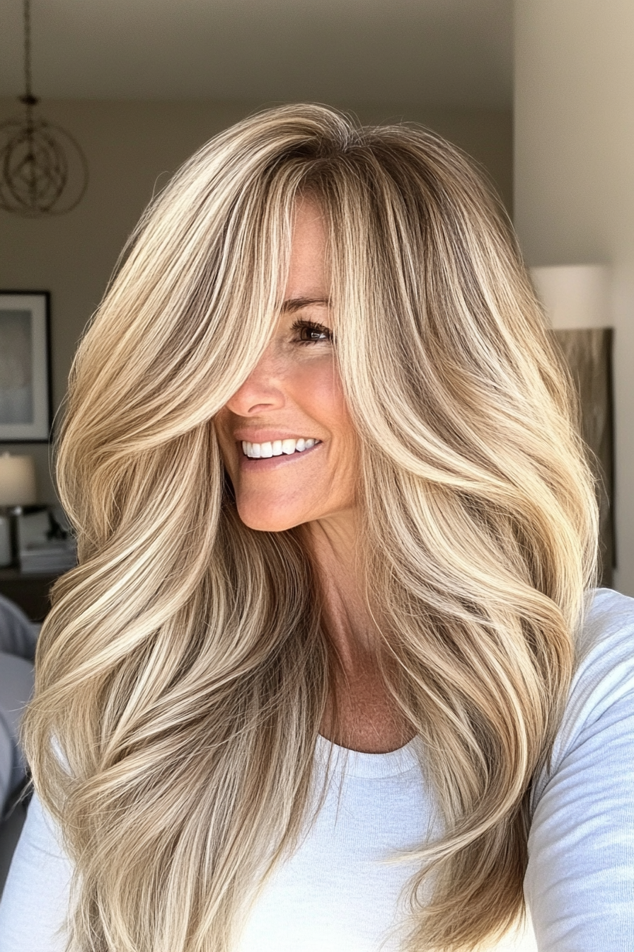 18. Golden Blonde with Voluminous Ends (Long Hairstyles For Women Over 40) - Long Hairstyles For Women Over 40