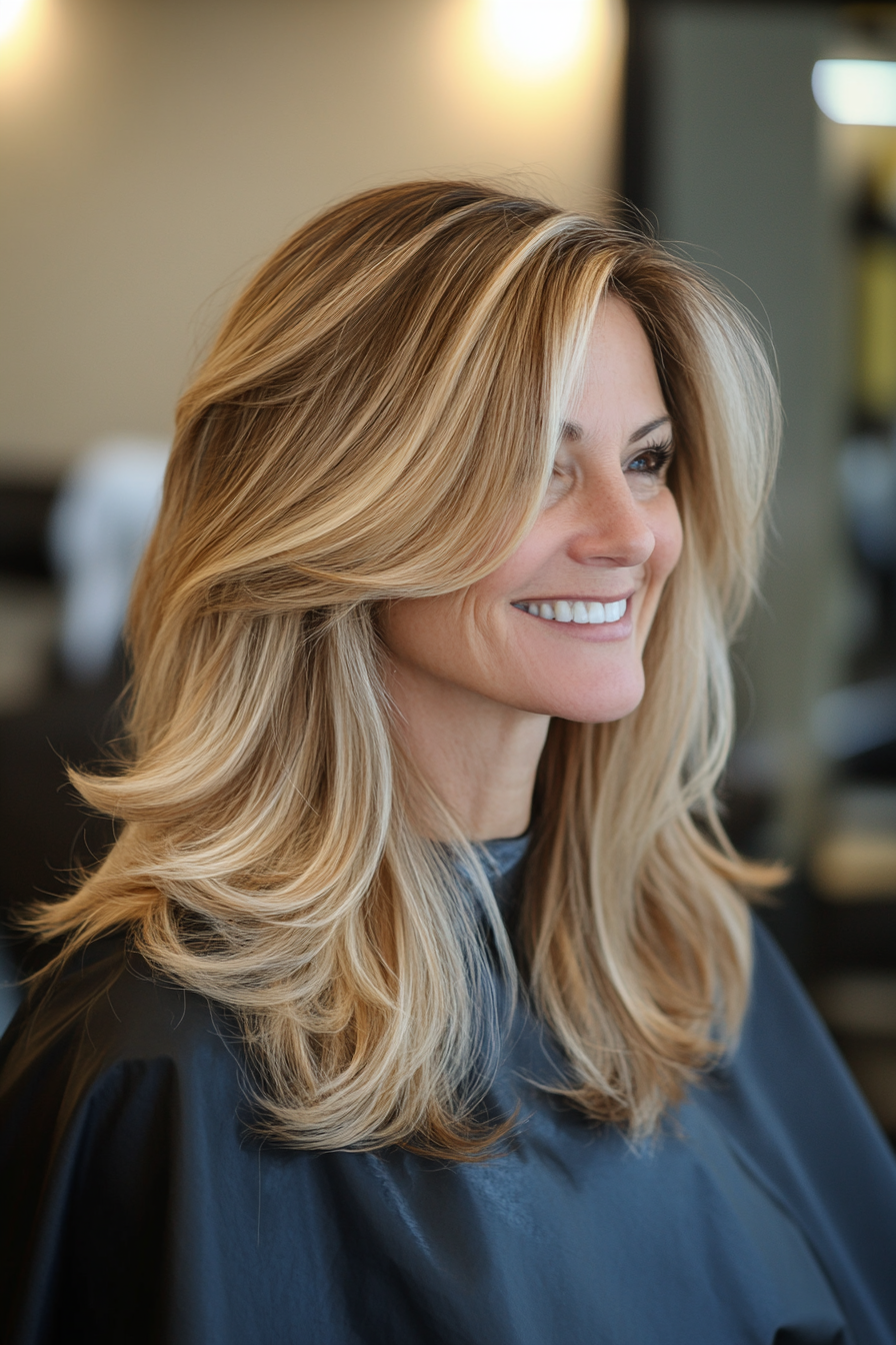 21. Dark Blonde with Shadow Root Layers (Long Hairstyles For Women Over 40) - Long Hairstyles For Women Over 40