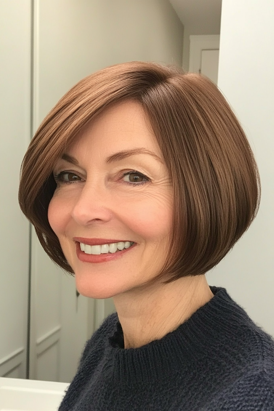 2. Classic French Bob in Chestnut Brown (Short Bob Hairstyles For Older Women) - Short Bob Hairstyles For Older Women